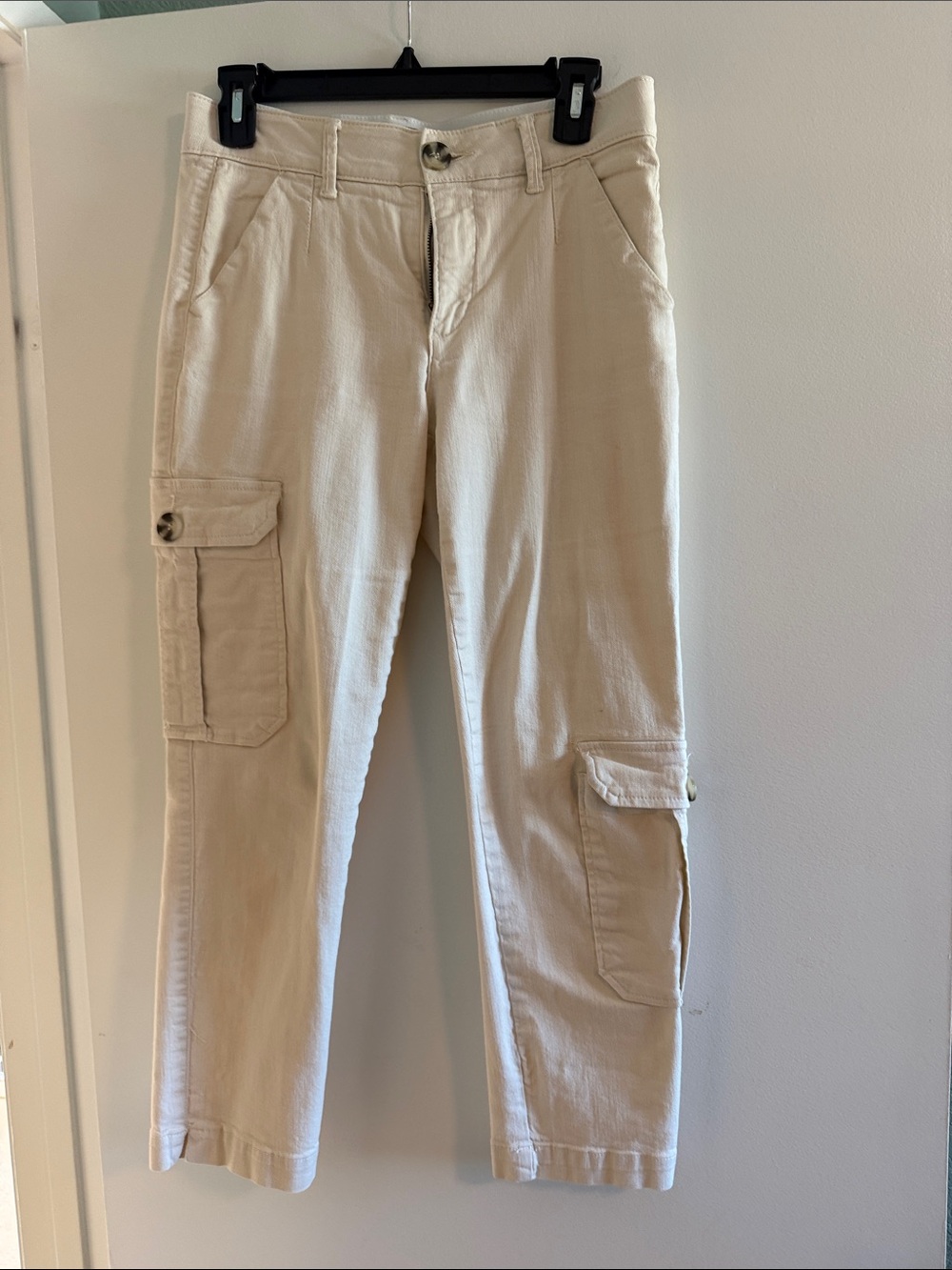 Democracy Beige Cropped Cargo Pants with Side Pockets